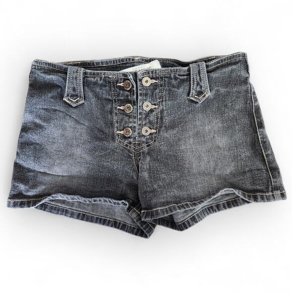 Vintage Pants - Y2K Hydraulic Low Rise Button Fly Denim Shorts Dark Wash Bratz Grunge Indie XS
